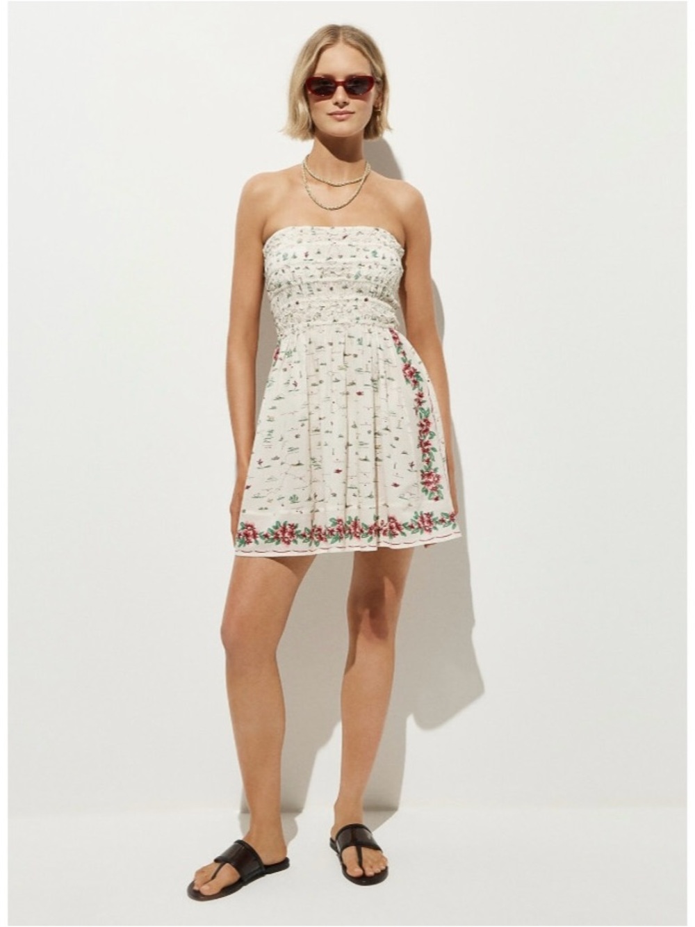 NWT J. Crew Smocked Mini Dress Map-print Cotton Voile Ivory
